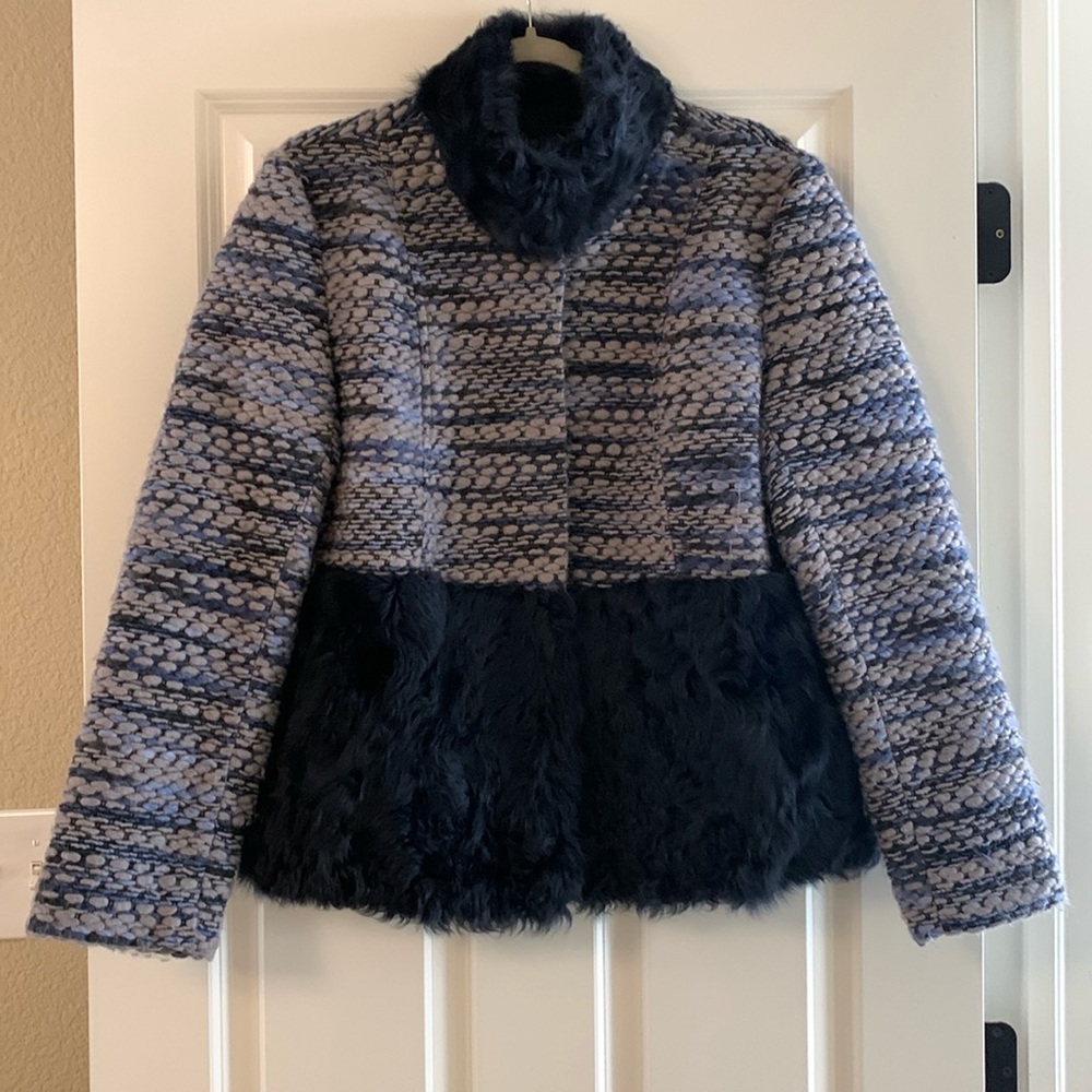Belle Fare Blue Wool and Fur Jacket. Like new.